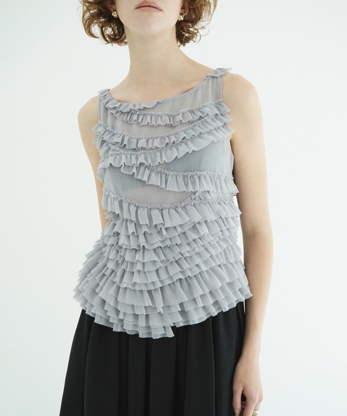 CLANE(クラネ)の「RANDOM FRILL SHEER N/S TOPS(その他トップス・レディース・グレー/アイボリー/ブラック・1/2)」の3枚目の写真