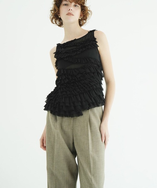CLANE(クラネ)の「RANDOM FRILL SHEER N/S TOPS(その他トップス・レディース・グレー/アイボリー/ブラック・1/2)」の11枚目の写真
