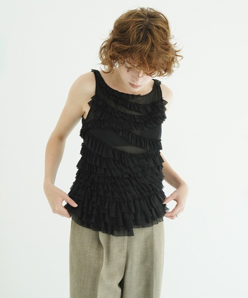 CLANE(クラネ)の「RANDOM FRILL SHEER N/S TOPS(その他トップス・レディース・グレー/アイボリー/ブラック・1/2)」の13枚目の写真