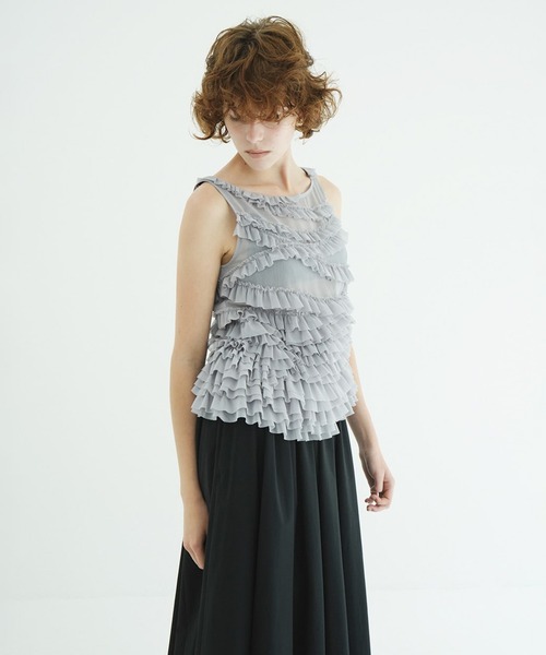 CLANE(クラネ)の「RANDOM FRILL SHEER N/S TOPS(その他トップス・レディース・グレー/アイボリー/ブラック・1/2)」の17枚目の写真