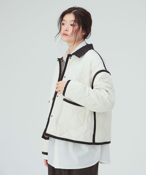 BEAMS HEART(ビームスハート)の「コーデュロイ襟 リバーシブル キルティング ブルゾン(その他アウター・レディース・ホワイト系その他5/ブラック・FREE)」の6枚目の写真