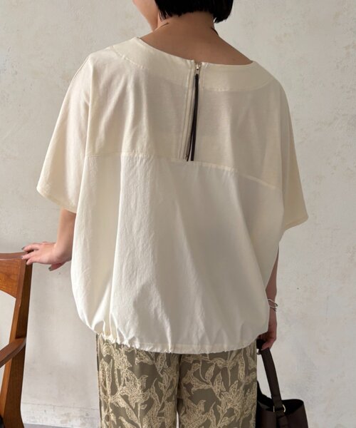 Jena espace merveilleux(ジェナ エスパスメルヴェイユ)の「異素材切替ラインカットソー(Tシャツ/カットソー・レディース・アイボリー/ライトグレー・FREE)」の1枚目の写真