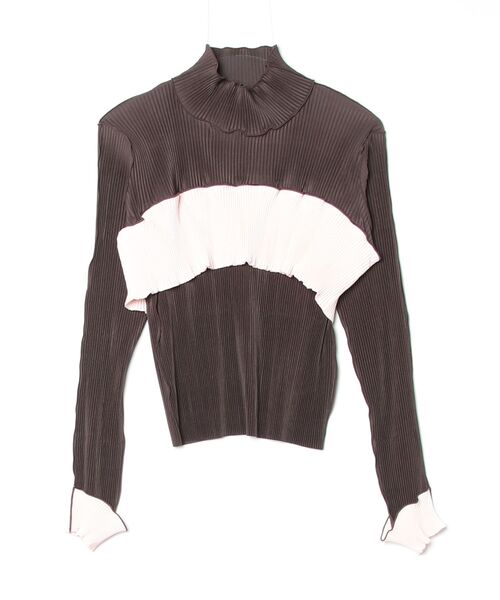 kotohayokozawa(コトハヨコザワ)の「BUSTIER HIGH NECK TOP TDX6A-FT01(Tシャツ/カットソー・レディース・ネイビー/ブラウン/ライトグリーン・SMALL)」の1枚目の写真