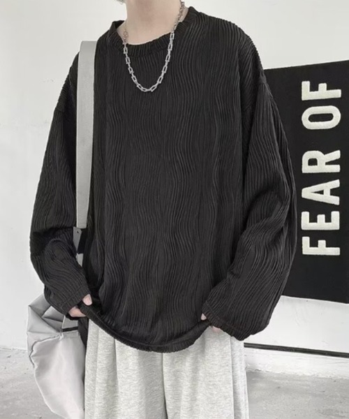 FreeZone（フリーゾーン）の「ウェーブプリーツオーバーサイズロンT（Tシャツ/カットソー・メンズ・ブラック/ホワイト・F）」の10枚目の写真