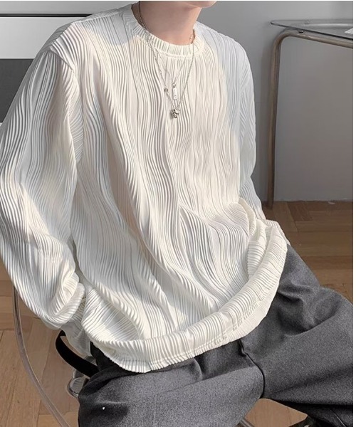 FreeZone（フリーゾーン）の「ウェーブプリーツオーバーサイズロンT（Tシャツ/カットソー・メンズ・ブラック/ホワイト・F）」の6枚目の写真