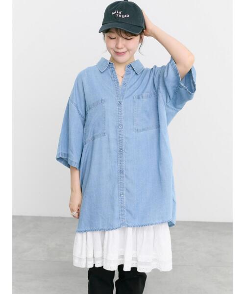 Samansa Mos2(サマンサ モスモス)の「◇【接触冷感】クールデニムビッグシャツ(シャツ/ブラウス・レディース・グレー/ネイビー/ブルー・F)」の20枚目の写真