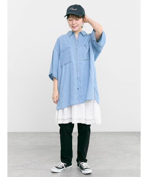 Samansa Mos2(サマンサ モスモス)の「◇【接触冷感】クールデニムビッグシャツ(シャツ/ブラウス・レディース・グレー/ネイビー/ブルー・F)」の21枚目の写真