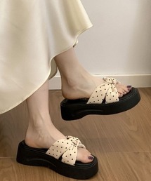cross ribbon dot platform sandals