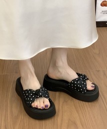 cross ribbon dot platform sandals