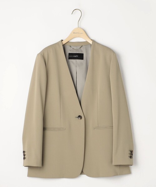 NOLLEY’S Sophi(ノーリーズソフィ)の「《セットアップ対応》強撚ツイルノーカラージャケット(テーラードジャケット・レディース・オリーブ/チャコールグレー・38/36/34)」の6枚目の写真
