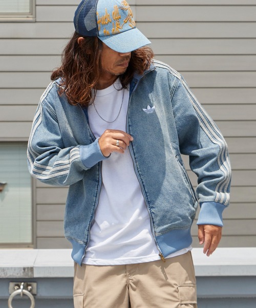 adidas(アディダス)の「adidas/アディダス ファイヤーバード アディカラー デニム トラックトップ ハイネック トレフォイル デニムジャケット メンズ 2026年秋冬 秋服(デニムジャケット・レディース・ライトブルー・S/M/L/XL)」の14枚目の写真