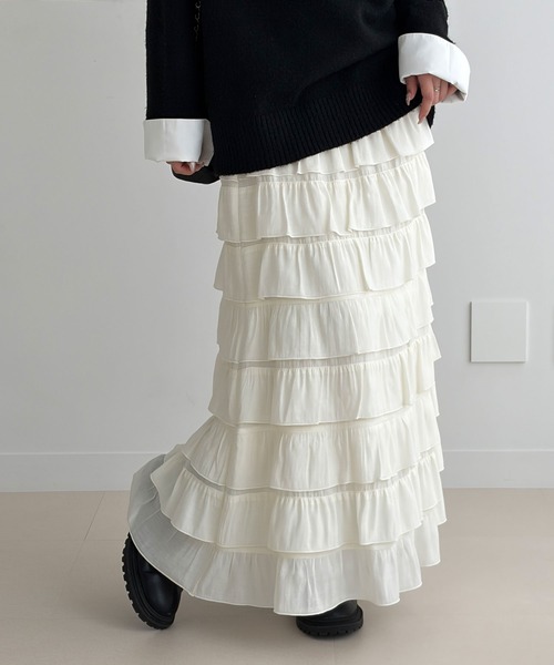 GeeRA(ジーラ)の「フリルティアードスカート(スカート・レディース・アイボリー/ブラック・X-LARGE/LARGE/MEDIUM)」の2枚目の写真