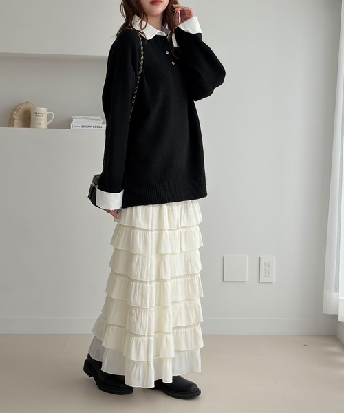 GeeRA(ジーラ)の「フリルティアードスカート(スカート・レディース・アイボリー/ブラック・X-LARGE/LARGE/MEDIUM)」の7枚目の写真