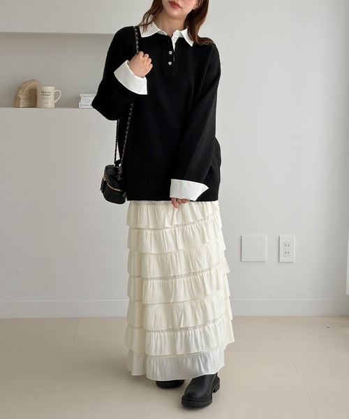 GeeRA(ジーラ)の「フリルティアードスカート(スカート・レディース・アイボリー/ブラック・X-LARGE/LARGE/MEDIUM)」の6枚目の写真