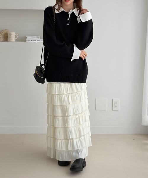 GeeRA(ジーラ)の「フリルティアードスカート(スカート・レディース・アイボリー/ブラック・X-LARGE/LARGE/MEDIUM)」の5枚目の写真