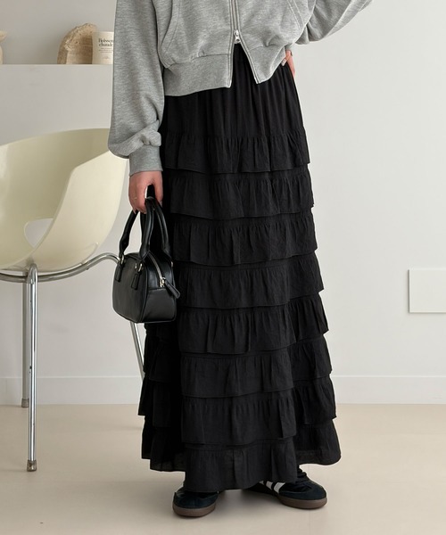 GeeRA(ジーラ)の「フリルティアードスカート(スカート・レディース・アイボリー/ブラック・X-LARGE/LARGE/MEDIUM)」の8枚目の写真
