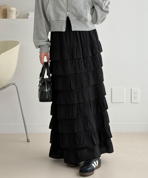 GeeRA(ジーラ)の「フリルティアードスカート(スカート・レディース・アイボリー/ブラック・X-LARGE/LARGE/MEDIUM)」の9枚目の写真