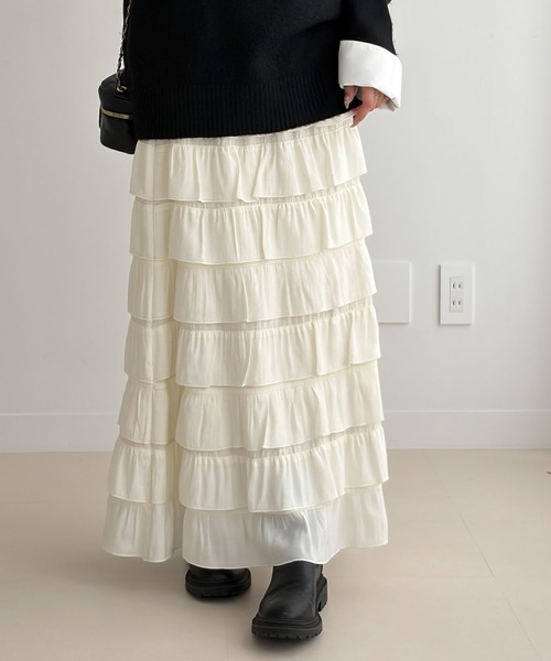 GeeRA(ジーラ)の「フリルティアードスカート(スカート・レディース・アイボリー/ブラック・X-LARGE/LARGE/MEDIUM)」の3枚目の写真