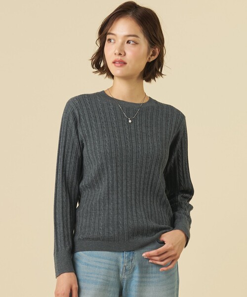 J.PRESS Ladies(J.プレス レディス)の「【人気定番アイテム】KNIT BASIC クルーネック ニット(ニット/セーター・レディース・ライトグレー系/ネイビー系/ブルー系/ベージュ系/イエロー系・SMALL)」の1枚目の写真