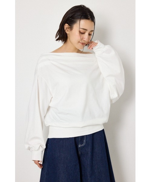 RODEO CROWNS WIDE BOWL(ロデオクラウンズワイドボウル)の「タックデザインオフショルL/Sトップス(Tシャツ/カットソー・レディース・オフホワイト/グレー×ホワイト/ライトピンク/ブラック・FREE)」の2枚目の写真