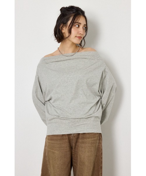 RODEO CROWNS WIDE BOWL(ロデオクラウンズワイドボウル)の「タックデザインオフショルL/Sトップス(Tシャツ/カットソー・レディース・オフホワイト/グレー×ホワイト/ライトピンク/ブラック・FREE)」の20枚目の写真