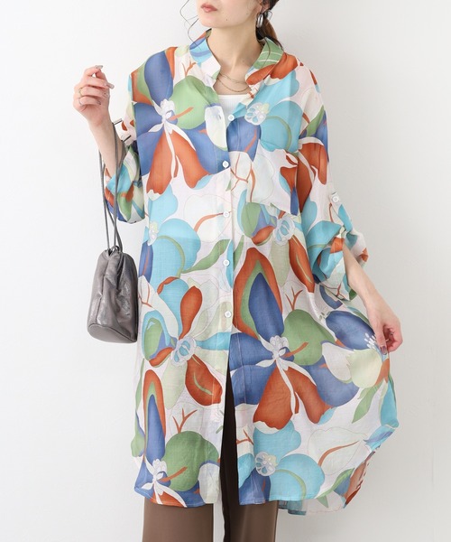 FUNALIVE(ファンアライブ)の「je crois soi シアープリントブラウス 長袖(シャツ/ブラウス・レディース・グリーン系/ブルー系1/ブルー系2/ピンク系/オレンジ系/レッド系/ブルー系3・FREE)」の3枚目の写真