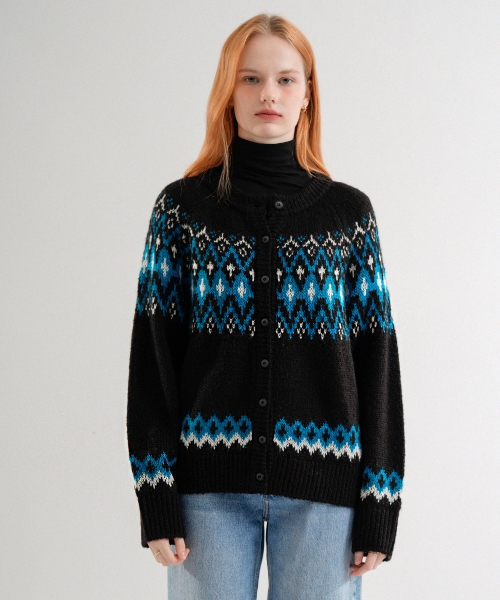 Wool Jacquard Knit Cardigan (Black)（カーディガン/ボレロ）｜VLETI