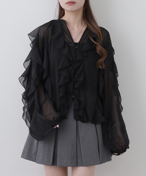 crossi(クロッシー)の「大人フェミニンフリルジップアップジャケット(シャツ/ブラウス・レディース・ホワイト/ブラック・FREE)」の20枚目の写真