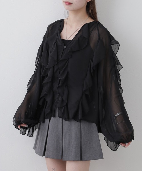 crossi(クロッシー)の「大人フェミニンフリルジップアップジャケット(シャツ/ブラウス・レディース・ホワイト/ブラック・FREE)」の19枚目の写真