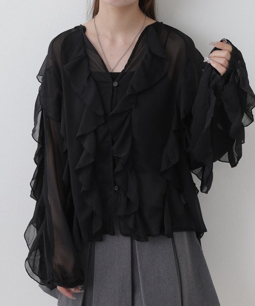 crossi(クロッシー)の「大人フェミニンフリルジップアップジャケット(シャツ/ブラウス・レディース・ホワイト/ブラック・FREE)」の17枚目の写真