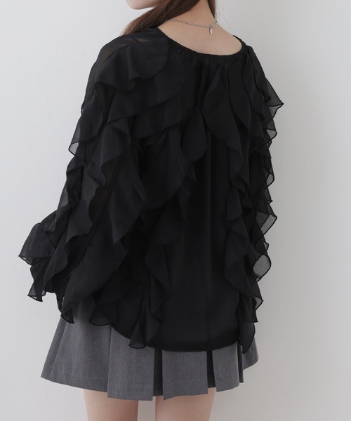 crossi(クロッシー)の「大人フェミニンフリルジップアップジャケット(シャツ/ブラウス・レディース・ホワイト/ブラック・FREE)」の16枚目の写真