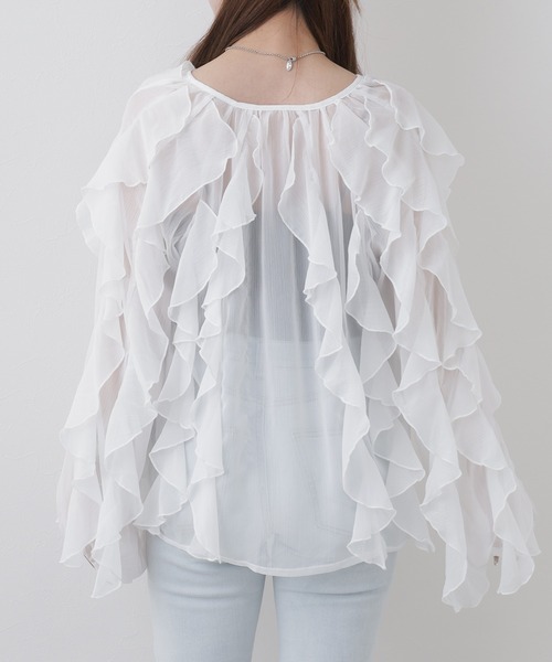 crossi(クロッシー)の「大人フェミニンフリルジップアップジャケット(シャツ/ブラウス・レディース・ホワイト/ブラック・FREE)」の10枚目の写真