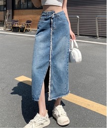 アシンメトリー切り替えデニムスカート