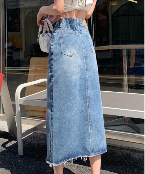 &soiree(アンドソワレ)の「アシンメトリー切り替えデニムスカート(デニムスカート・レディース・ブルー・X-LARGE/LARGE/MEDIUM/SMALL)」の5枚目の写真