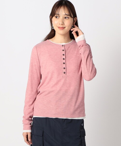 Grand PARK(グランドパーク)の「レイヤードヘンリーネックカットソー(Tシャツ/カットソー・レディース・グレー/ピンク/チャコールグレー/ベージュ・FREE)」の1枚目の写真