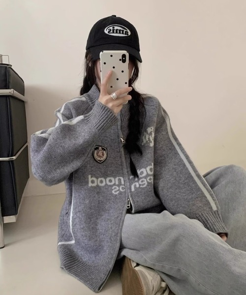 SHEPP(シープ)の「【26年秋冬新作】ゲームデザイン オーバーサイズ ニット ダブルジップパーカー(パーカー・レディース・グレー・M/L)」の5枚目の写真