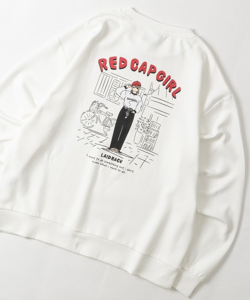 Red Cap Girl(レッドキャプガール)の「【a-r】〔RedCapGirl/レッドキャップガール〕ダンボールニット バックプリント クルーネックスウェット ストレッチ/シルクタッチ(スウェット・メンズ・ピンク/アッシュグレー/ブラック/ホワイト/ブルー・MEDIUM/LARGE)」の1枚目の写真