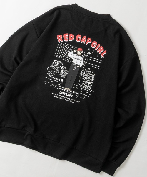 Red Cap Girl(レッドキャプガール)の「【a-r】〔RedCapGirl/レッドキャップガール〕ダンボールニット バックプリント クルーネックスウェット ストレッチ/シルクタッチ(スウェット・メンズ・ピンク/アッシュグレー/ブラック/ホワイト/ブルー・MEDIUM/LARGE)」の2枚目の写真