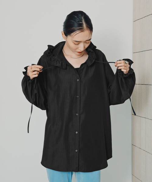 LEPSIM(レプシィム)の「フーディシャツ長袖チュニック 1060614(シャツ/ブラウス・レディース・ブラック/オフホワイト/キャメル/ホワイト×ブラック・FREE)」の12枚目の写真