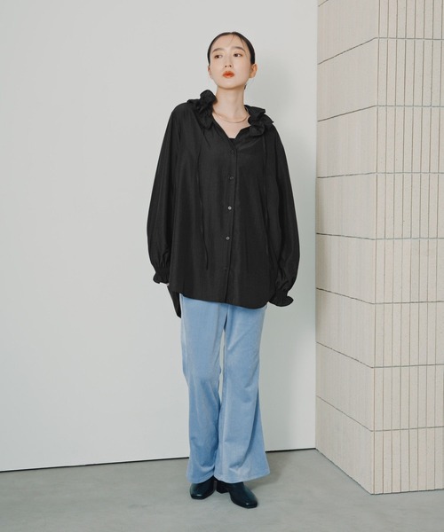 LEPSIM(レプシィム)の「フーディシャツ長袖チュニック 1060614(シャツ/ブラウス・レディース・ブラック/オフホワイト/キャメル/ホワイト×ブラック・FREE)」の14枚目の写真