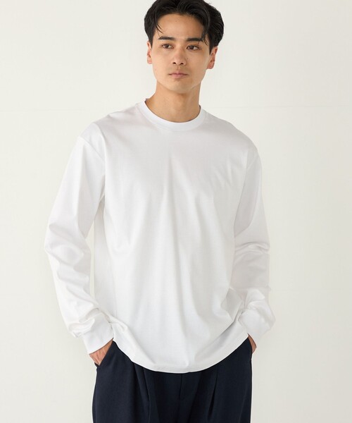 SHIPS Colors(シップス カラーズ)の「〈抗菌防臭・UVカット〉シルケット コットン クルーネック ロンT 2◇(Tシャツ/カットソー・メンズ・ブラック/ライトホワイト/ネイビー/グレー・SMALL/MEDIUM/LARGE/X-LARGE)」の2枚目の写真