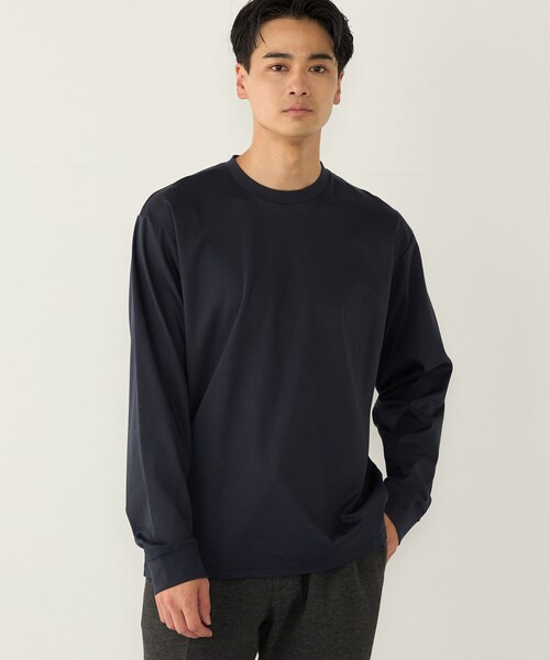 SHIPS Colors(シップス カラーズ)の「〈抗菌防臭・UVカット〉シルケット コットン クルーネック ロンT 2◇(Tシャツ/カットソー・メンズ・ブラック/ライトホワイト/ネイビー/グレー・SMALL/MEDIUM/LARGE/X-LARGE)」の4枚目の写真
