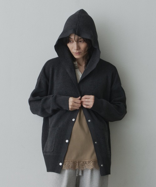 DFFUR.(ディフル)の「メランジフーディーニットカーディガン(カーディガン/ボレロ・レディース・グレー/チャコールグレー/アイボリー・FREE)」の1枚目の写真