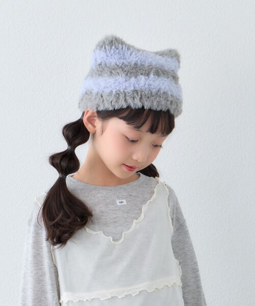 CIAOPANIC TYPY(チャオパニックティピー)の「【KIDS/ZO限カラーあり】ねこみみファー帽(キャップ・キッズ・サックスブルー/オフホワイト/グレー/ブラウン/ベージュ/ブラック・ONE SIZE)」の6枚目の写真