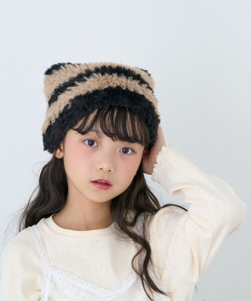 CIAOPANIC TYPY(チャオパニックティピー)の「【KIDS/ZO限カラーあり】ねこみみファー帽(キャップ・キッズ・サックスブルー/オフホワイト/グレー/ブラウン/ベージュ/ブラック・ONE SIZE)」の18枚目の写真