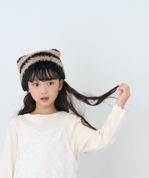 CIAOPANIC TYPY(チャオパニックティピー)の「【KIDS/ZO限カラーあり】ねこみみファー帽(キャップ・キッズ・サックスブルー/オフホワイト/グレー/ブラウン/ベージュ/ブラック・ONE SIZE)」の20枚目の写真