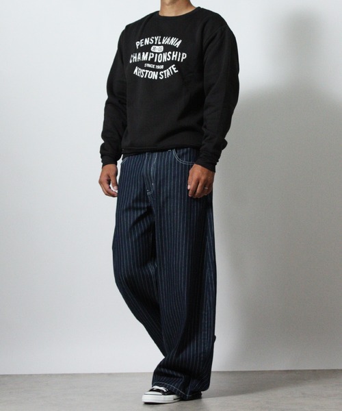 NYLAUS(ナイラス)の「【Nylaus】裏起毛 アメカジ ロゴプリント トレーナー スウェット 長袖(スウェット・メンズ・チャコール/杢グレー/ネイビー/オートミール/グレイッシュベージュ/ブラック・LL/L/M)」の9枚目の写真