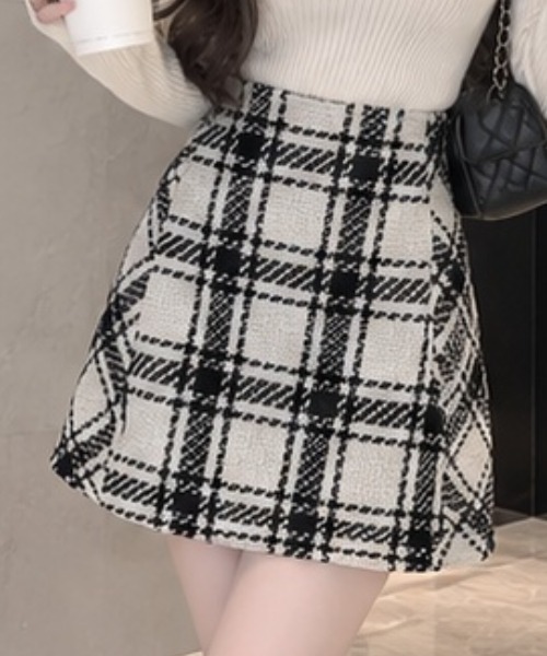 NoBelle（ノベル）の「ツイードチェックミニスカート（スカート・レディース・ブラック/ホワイト・FREE）」の2枚目の写真