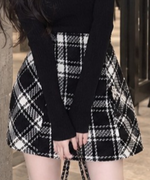 NoBelle（ノベル）の「ツイードチェックミニスカート（スカート・レディース・ブラック/ホワイト・FREE）」の3枚目の写真