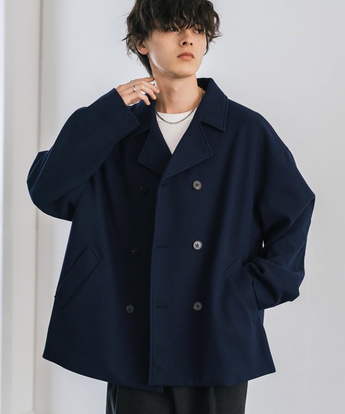 Rocky Monroe(ロッキーモンロー)の「T/M オーバーサイズダブルブレストショート丈Pコート/テックメルトン短丈ジャケット(ピーコート・メンズ・ブラウン/ブラック/ネイビー/グレイッシュベージュ/チャコール・M/L/XL)」の5枚目の写真
